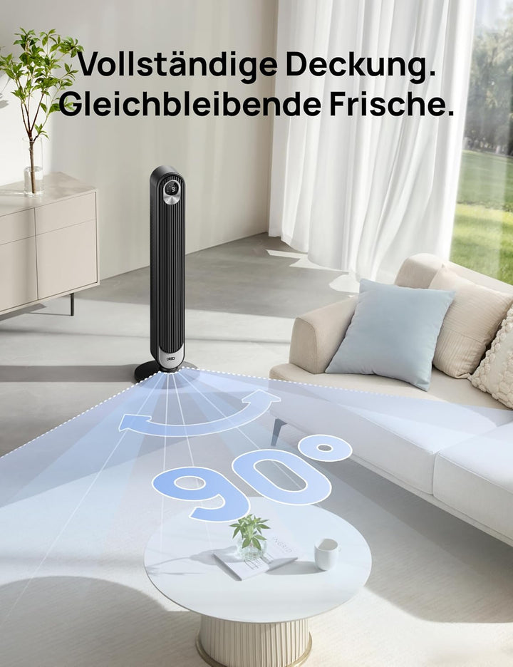 Dreo Turmventilator mit Fernbedienung, 7.3m/s Standventilator mit 6 Geschwindigkeiten, 90° oszillier