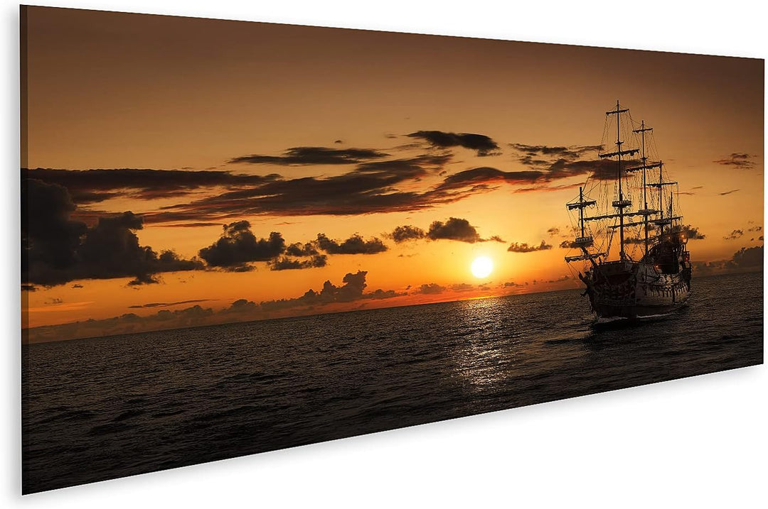 islandburner Bild auf Leinwand Piratenschiff Offenes Meer Sonnenuntergang Bilder Wandbilder Poster L