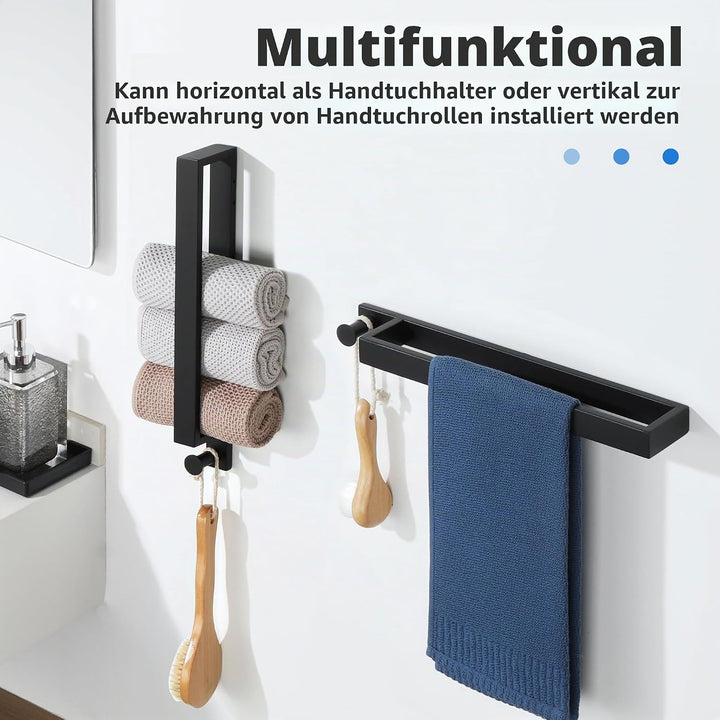 SAYAYO Handtuchhalter Schwarz 40cm Handtuchhalter zum Bohren Handtuchstange Edelstahl mit Haken Gäst