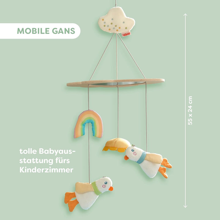 HABA Mobile Gans – Baby-Mobile aus Holz & Stoff, Baby Spielzeug zum Entdecken und Schauen, für Klein