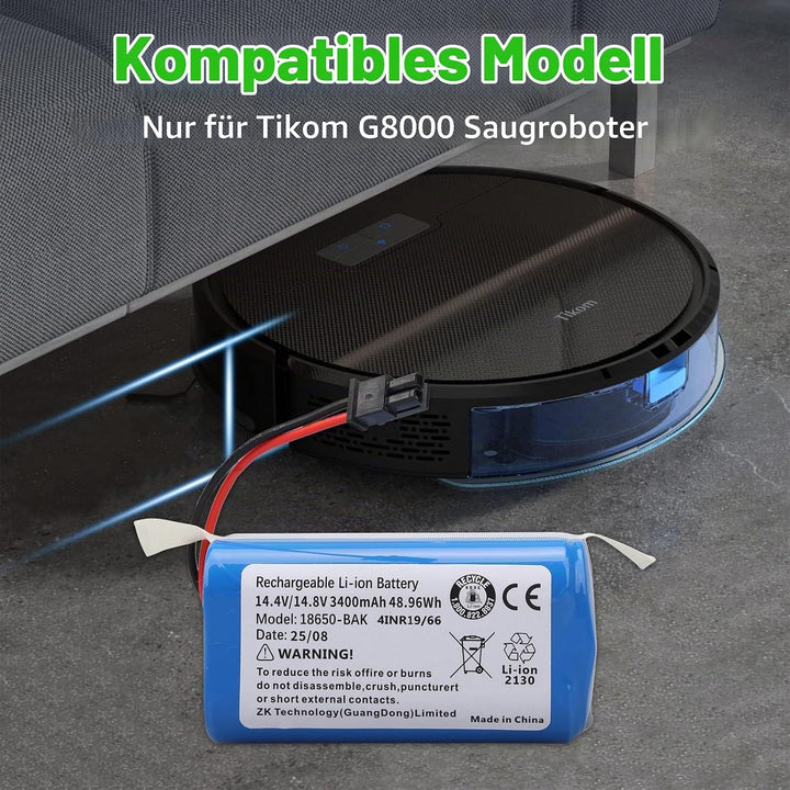 3400mAh Ersatzakku Kompatibel mit Tikom G8000 PRO Roboterstaubsauger Akku für Tikom G8000 PRO