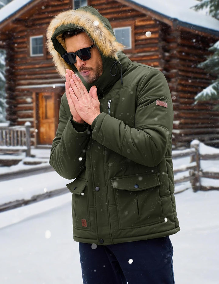 MAGCOMSEN Herren Winter Parka Jacke Winddicht Outdoor Warme Fleecejacke Freizeit Übergangsjacke Wass