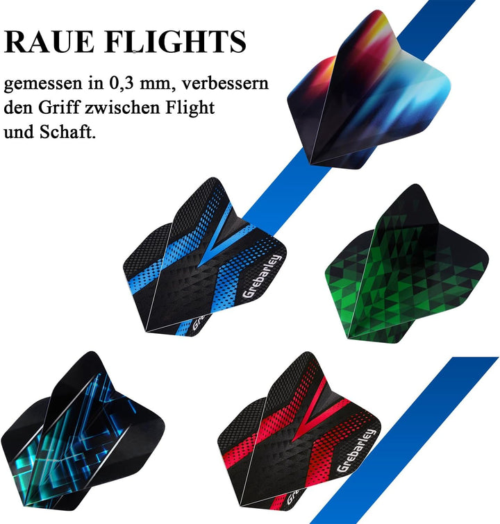 Grebarley Dartpfeile mit Metallspitze,12 Stück Profi Steeldarts 18 Aluminium Schaft mit 9 Flights 20