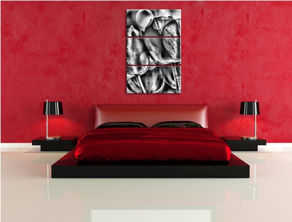 Pixxprint Rote Tulpen als Leinwandbild/Grösse: 3 Teilig (120x80) cm/Wandbild/Kunstdruck/fertig bespa