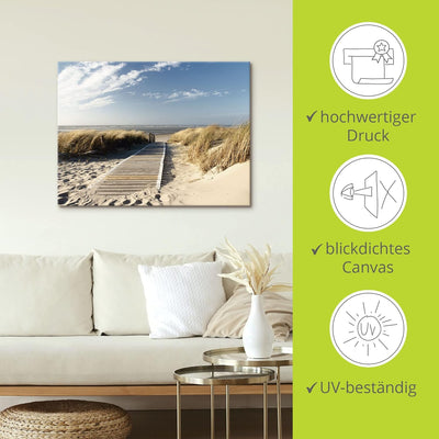 Artland Leinwandbild Wandbild Bild auf Leinwand 80x60 cm Wanddeko Strand Meer Maritim Düne Gräser No