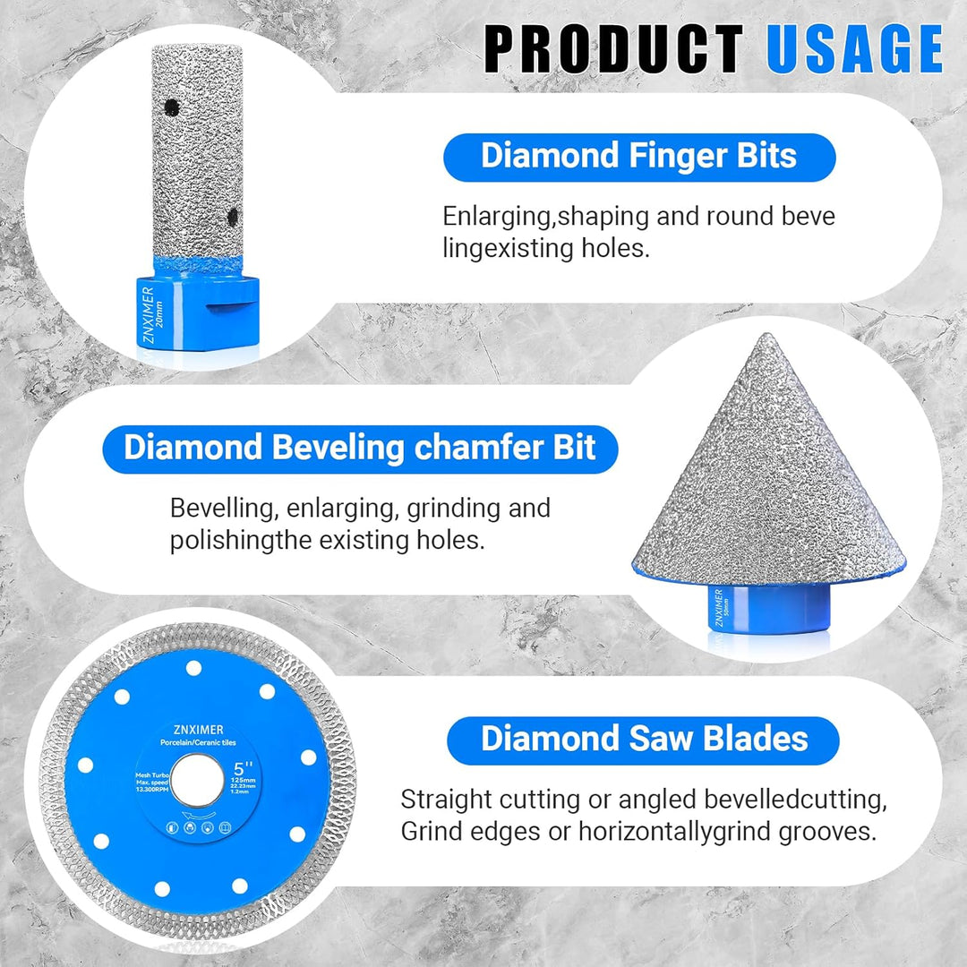 Diamant Fliesenbohrer Set-13 Teilig 6/6/8/10/12/20/35/50/68mm Diamantbohrer und Diamantscheibe 125mm