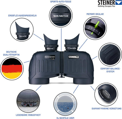 STEINER Marine-Fernglas Commander 7x50 - Qualitäts-Fernglas, 30 Jahre Garantie, kontrastreiche HD-Bi