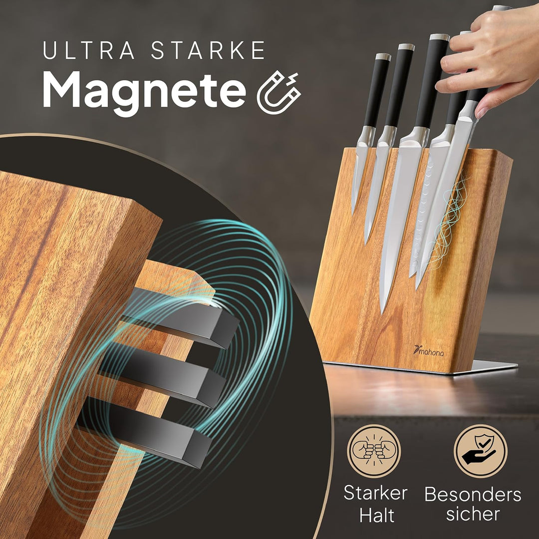 Messerblock Magnetisch Ohne Messer aus Akazienholz – Magnet-Messerhalter Universal Unbestückt Holz –