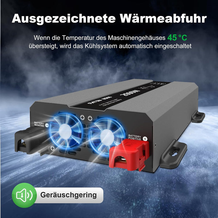 DATOUBOSS Wechselrichter 2000W 24V auf 230V, Reiner Sinus Spannungswandler, Power Inverter mit 2 AC-
