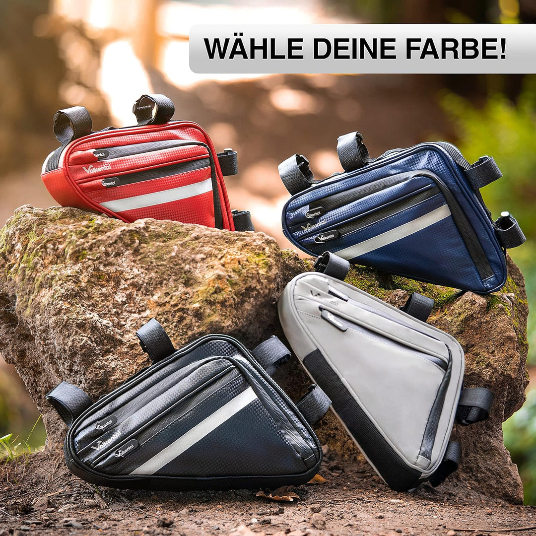 Valkental - Wasserfeste Rahmentasche mit viel Platz - 1,5L Volumen - Fahrradtasche mit Reflektoren u