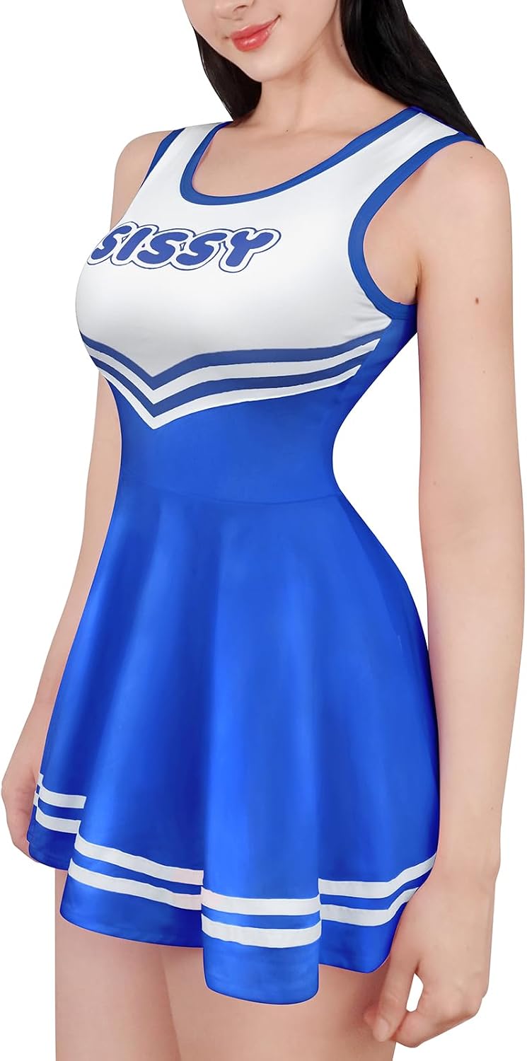 LittleForBig Damen Seidiger Ärmellose Overall Cheer Sissy Bodycon Mini Kleid Rock 4XL Dunkelblau, 4X