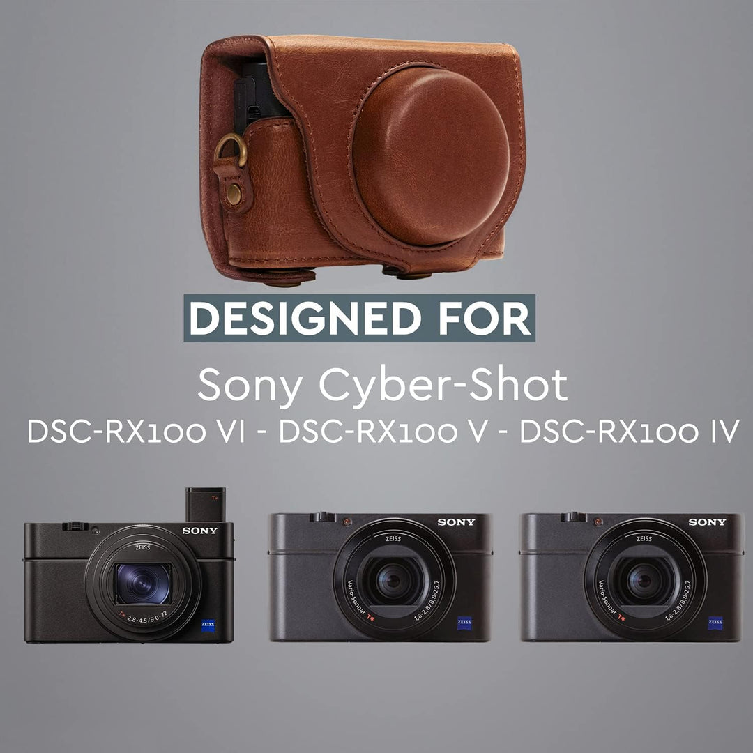 MegaGear Ever Ready Kameratasche aus Leder kompatibel mit Sony Cyber-Shot DSC-RX100 VI, DSC-RX100 V,