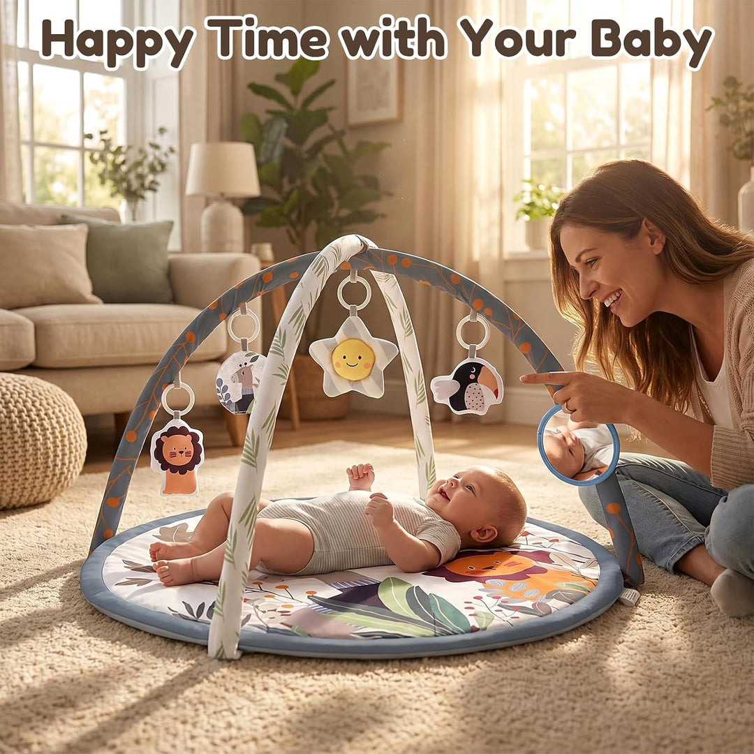 Highbird Baby Spielbogen mit Spielmatte und Krabbeldecke, mit 5 abnehmbaren Spielzeugen, Einfach zu