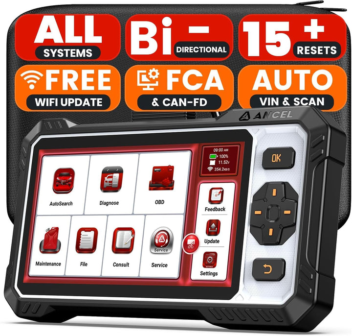 ANCEL FX6100 Bidirektionaler OBD2 Diagnosegerät, Auto Diagnosegerät mit Allen System &amp; 15+ Resets, D