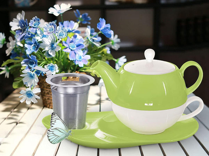 tea4chill Buchensee Tea for One mit Sieb Lena 500ml aus Crystal Bone China Porzellan in grün. Teekan