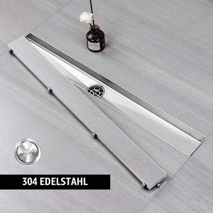 sunrik Duschrinne 30 cm, Befliesbar Duschrinne extra flach, Edelstahl Bodenablauf Komplettset mit 36