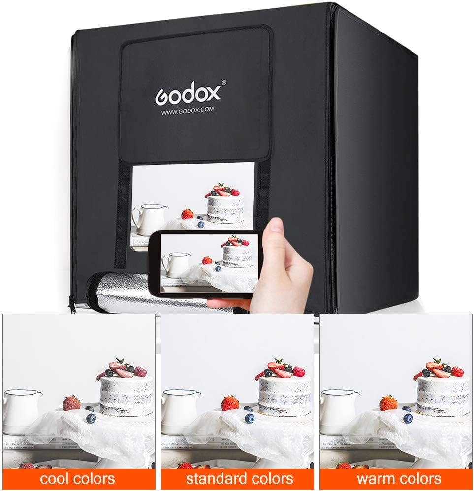 Godox LSD80 Mini LED Fotostudio 80 x 80 x 80 cm mit 2 Stück LED Lampenband Leistung 60 W 10000~11000