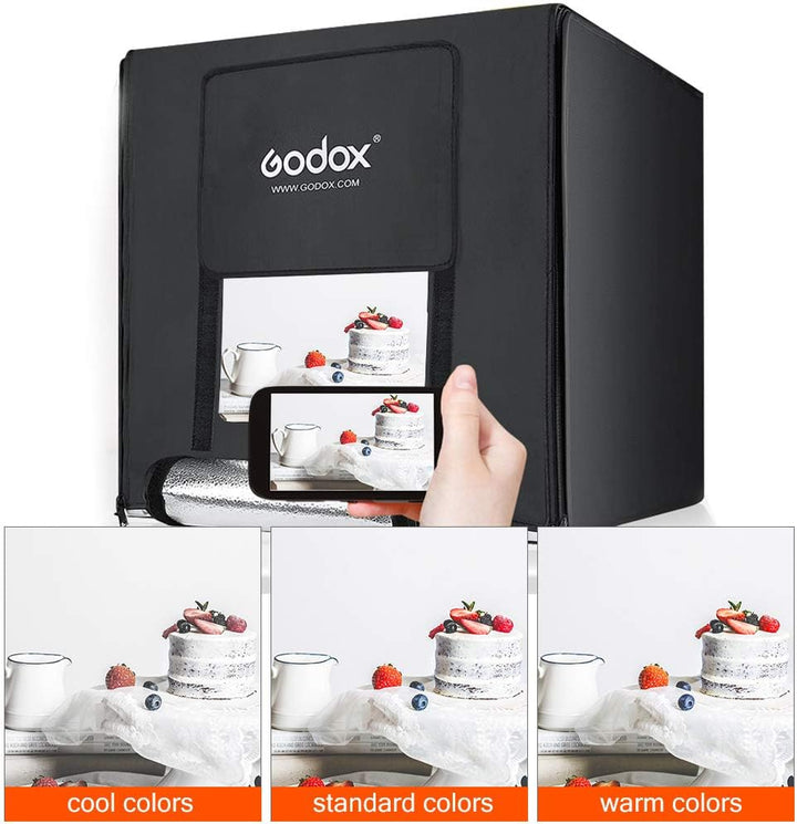 Godox LSD80 Mini LED Fotostudio 80 x 80 x 80 cm mit 2 Stück LED Lampenband Leistung 60 W 10000~11000