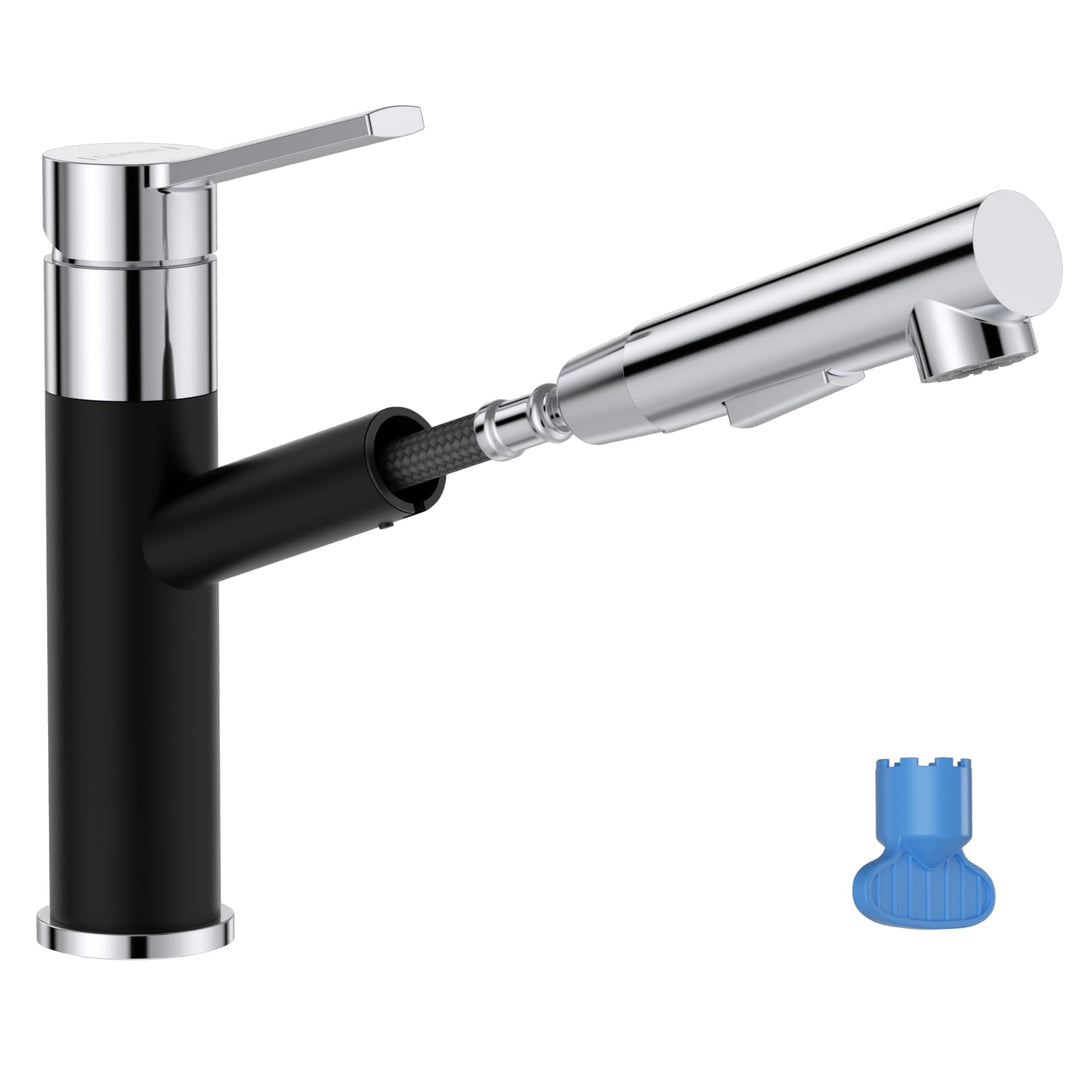 DAYONE Küchenarmatur Schwarz, SUS304 Edelstahl Hochdruck Wasserhahn Küche Ausziehbare Brause mit 2 S
