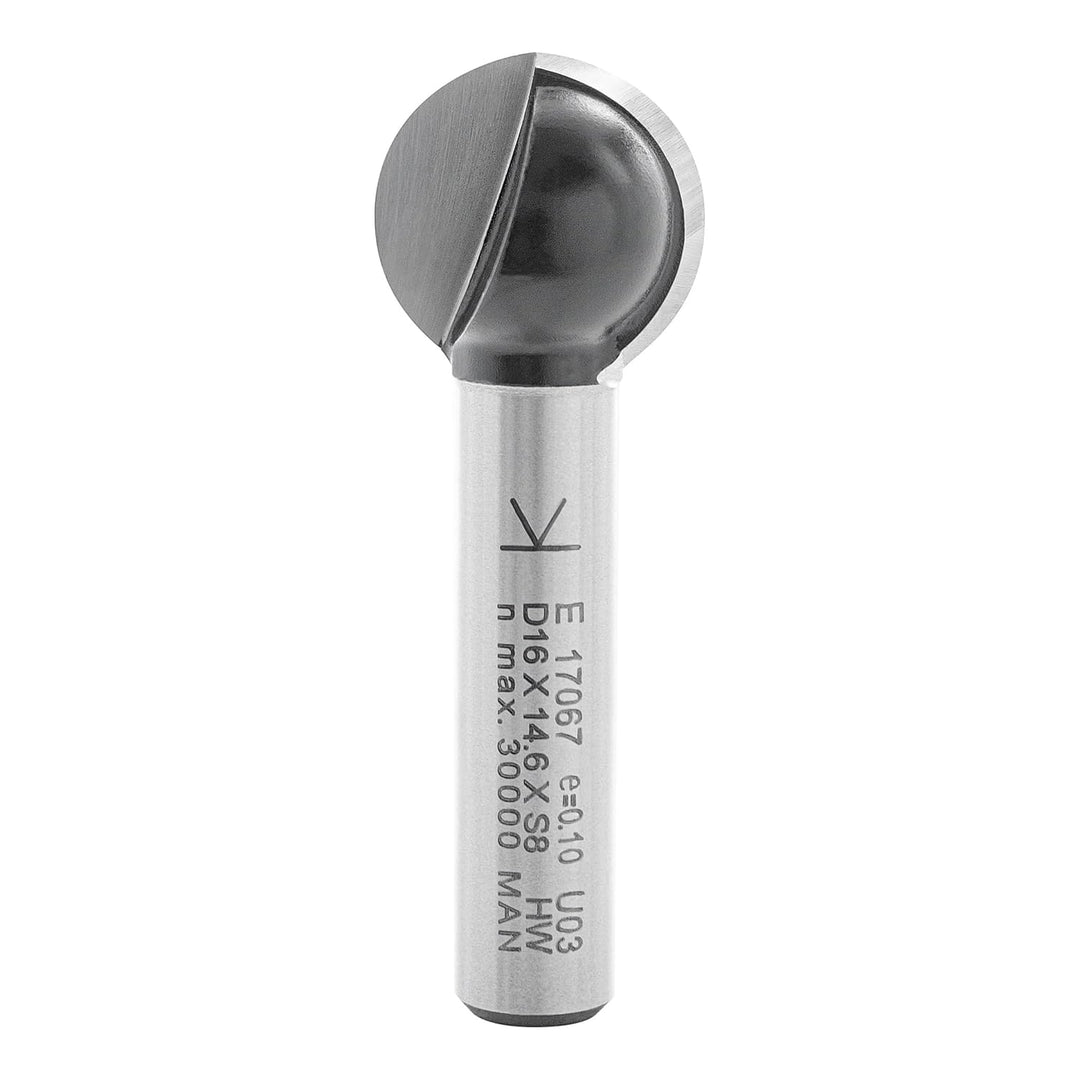 ENT 17067 Kugelfräser HW, Schaft (S) 8 mm, Durchmesser (D) 16 mm, NL 14,61 mm, R 8 mm, T 4 mm, SL 32