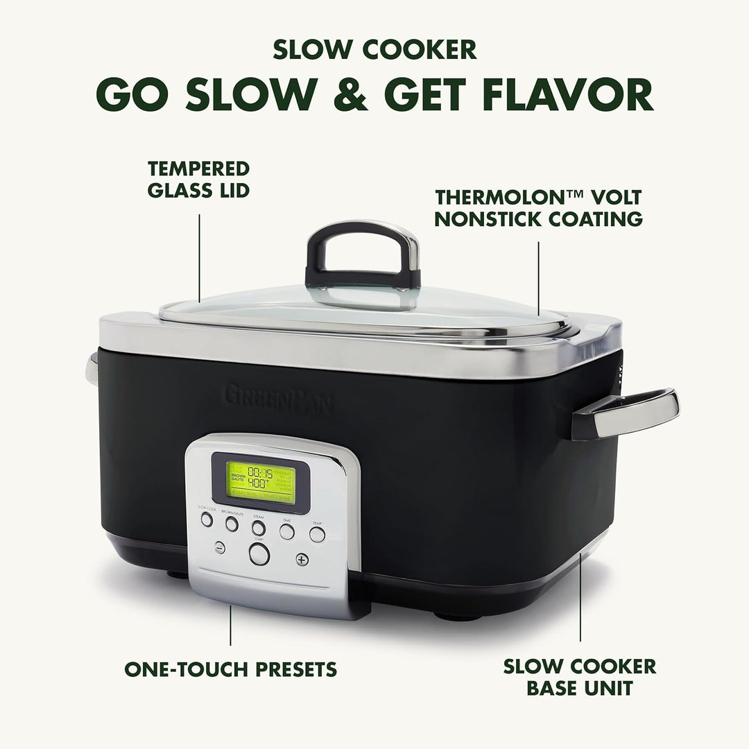 GreenPan Slow Cooker, 6 Liter, PFAS-frei, Schwarz Slow Cooker Schwarz