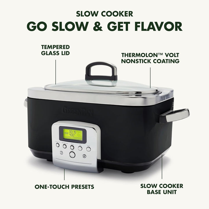 GreenPan Slow Cooker, 6 Liter, PFAS-frei, Schwarz Slow Cooker Schwarz