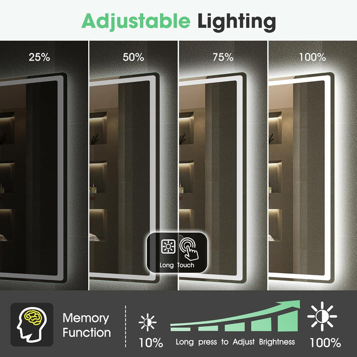 S'bagno Bluetooth-Badspiegel-mit-Beleuchtung-100x70cm, LED-Badezimmerspiegel mit Entfoggen, 3000K-65