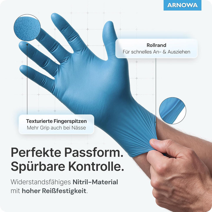 1000 Stück ARNOMED Einweghandschuhe Blau, Einmalhandschuhe XL, Nitril Handschuhe, Nitrilhandschuhe p