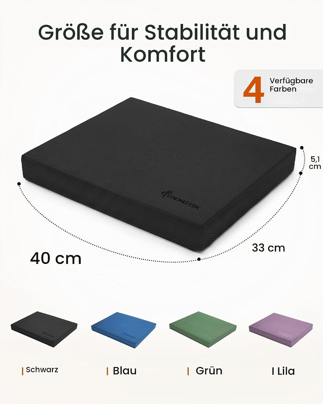 StrongTek Professionelle Schaum-Balance-Matte – 40 x 33 x 5 cm, hochdichter rutschfester TPE-Schaum,