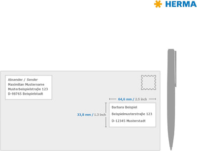 HERMA 4632 Adressetiketten, 200 Blatt, 64,6 x 33,8 mm, 24 Stück pro A4 Bogen, 4800 Aufkleber, selbst