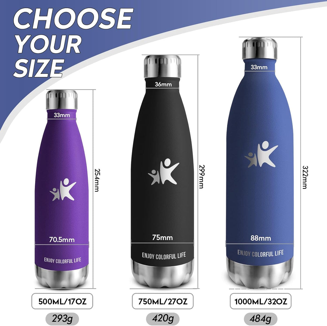 KollyKolla Thermosflasche 500ml/750ml/1L, Trinkflasche Edelstahl 500ml, BPA-frei Isolierflasche, The
