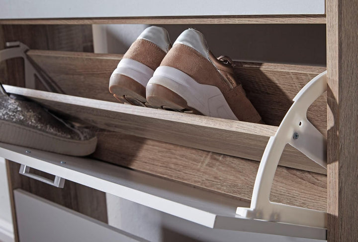 FineBuy Schuhkipper Holz 80x95x24 cm Modern Sonoma Eiche, Design Schuhregal Schuhkipper Schmal, Schu