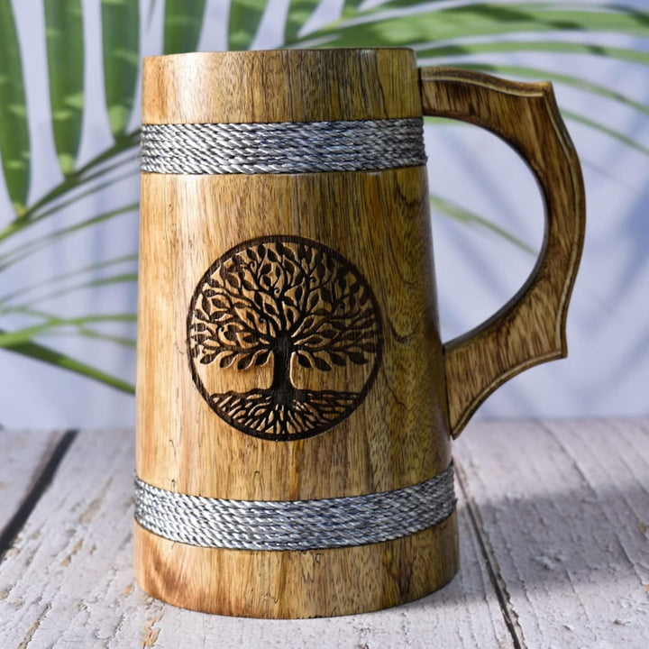 India House Bierkrug für Ihn / 625 ml Holz-Bierkrug - Hochzeits- und Geburtstagsgeschenke (Set mit 2