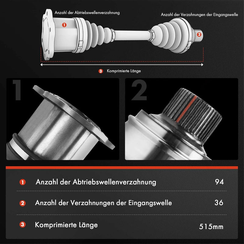 Frankberg Antriebswelle Vorne Links Kompatibel mit Ibiza IV 1.2L 1.4L 2008-2015 Toledo IV 1.2L 2012-