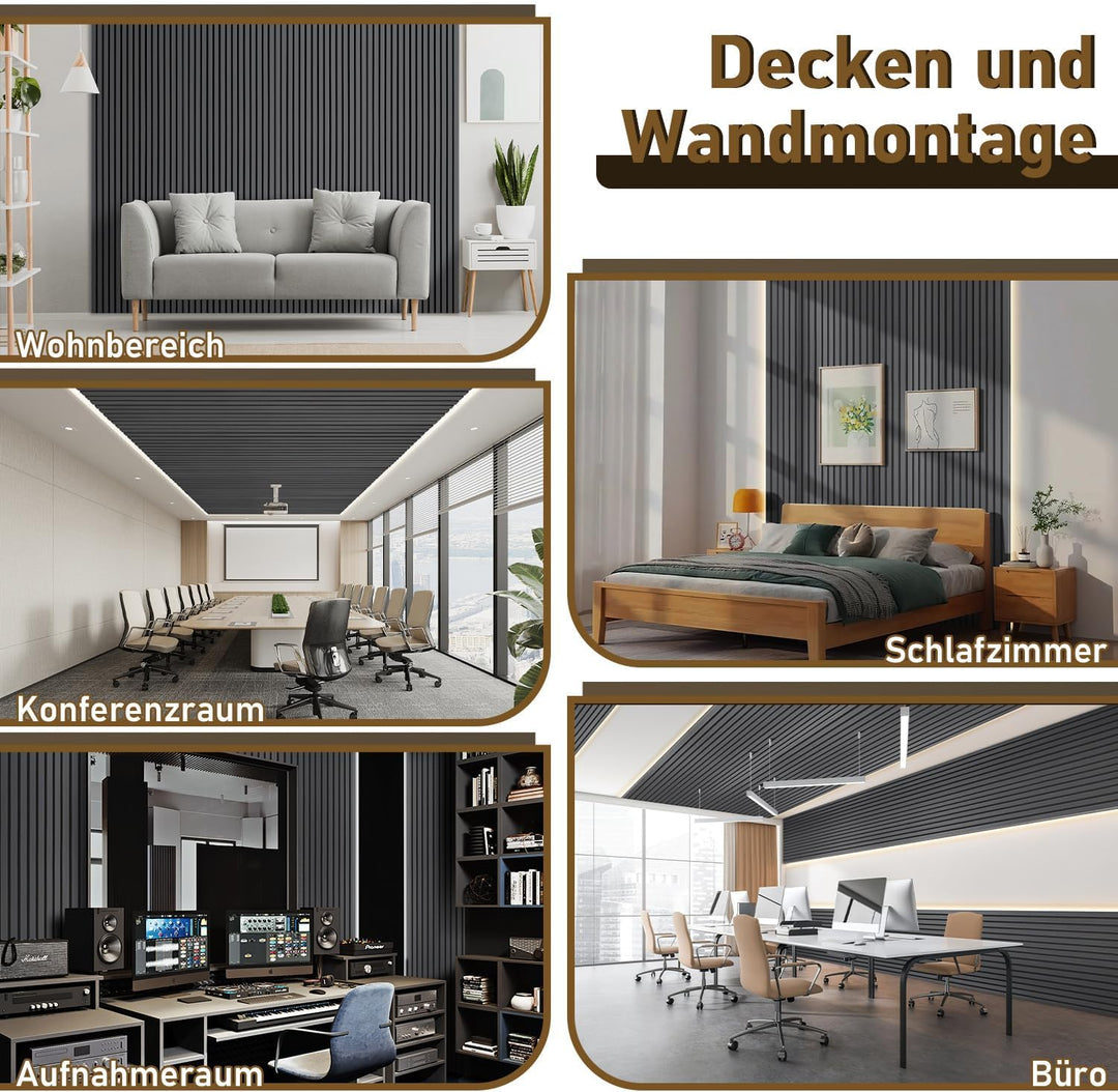 4x Akustikpaneele Holz 120x60 cm, Schallabsorbierende Wandverkleidung mit Holzfurnier & Filz – Moder