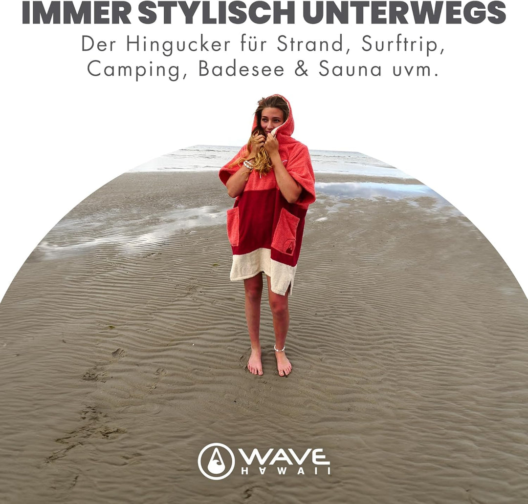 WAVE HAWAII Poncho Seta Surfponcho 100% Baumwolle für Körpergrössen von 145-175 cm Umkleidehilfe für