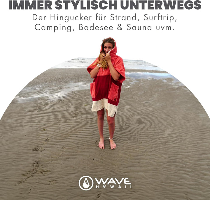 WAVE HAWAII Poncho Seta Surfponcho 100% Baumwolle für Körpergrössen von 145-175 cm Umkleidehilfe für