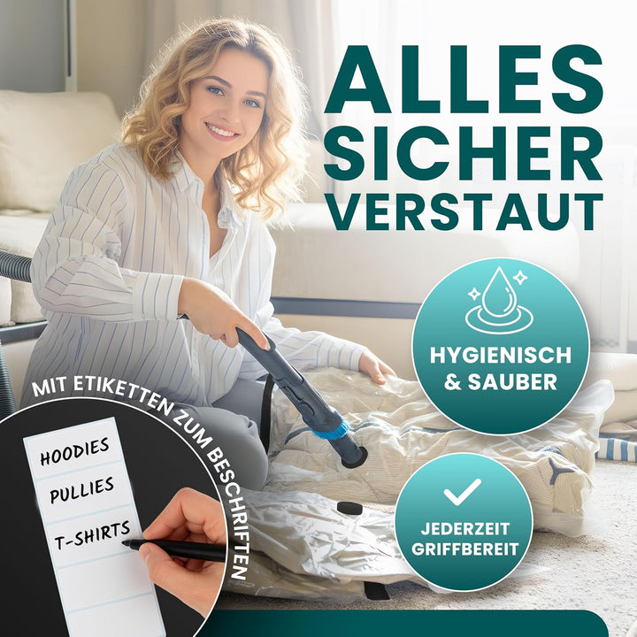 myHodo Vakuumbeutel für Kleidung (10 Stück 60x80 cm), Wiederverwendbare Aufbewahrungsbeutel zur Aufb