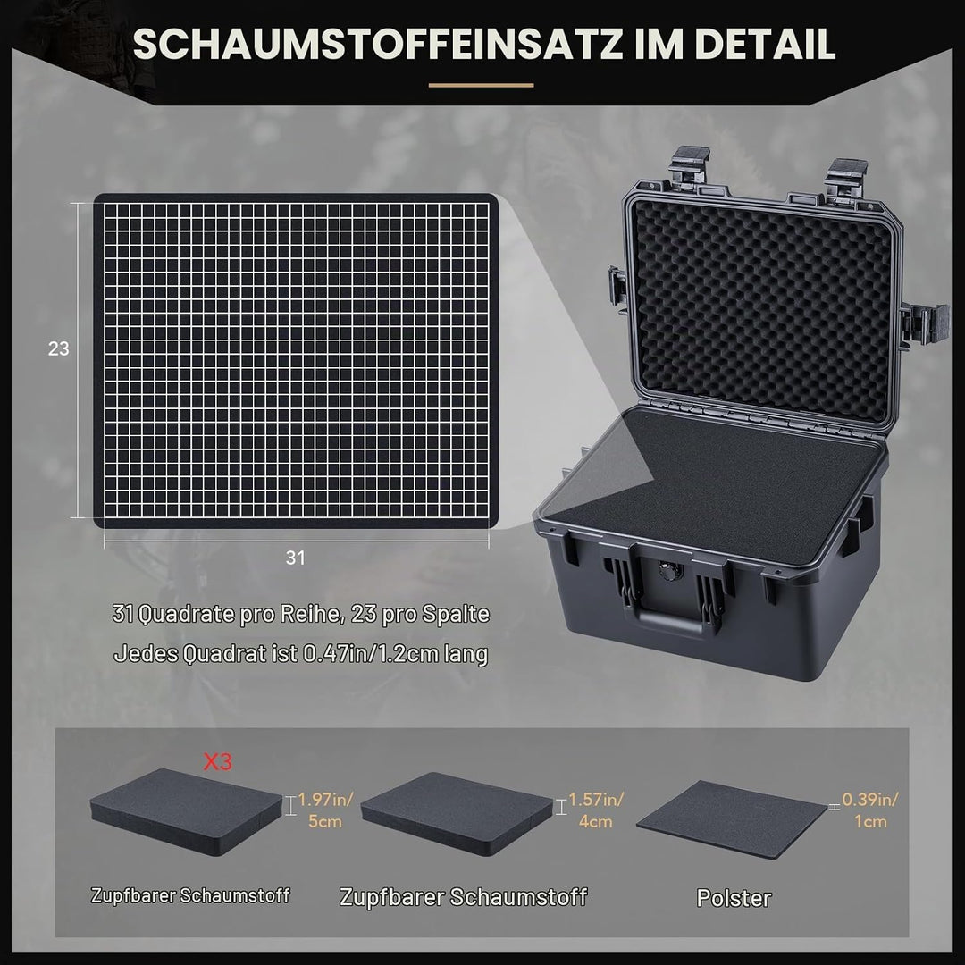 Lykus HC-4031 Wasserdicht Koffer mit anpassbar Rasterschaumstoff, Innengrösse 39,5x29,5x24 cm, Geeig