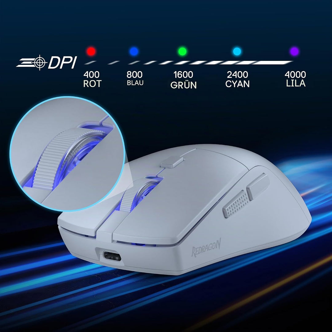 Redragon M618 LIT Kabellose Gaming Maus 10000 DPI 70g Ultraleicht | 6 Programmierbare Tasten Optisch