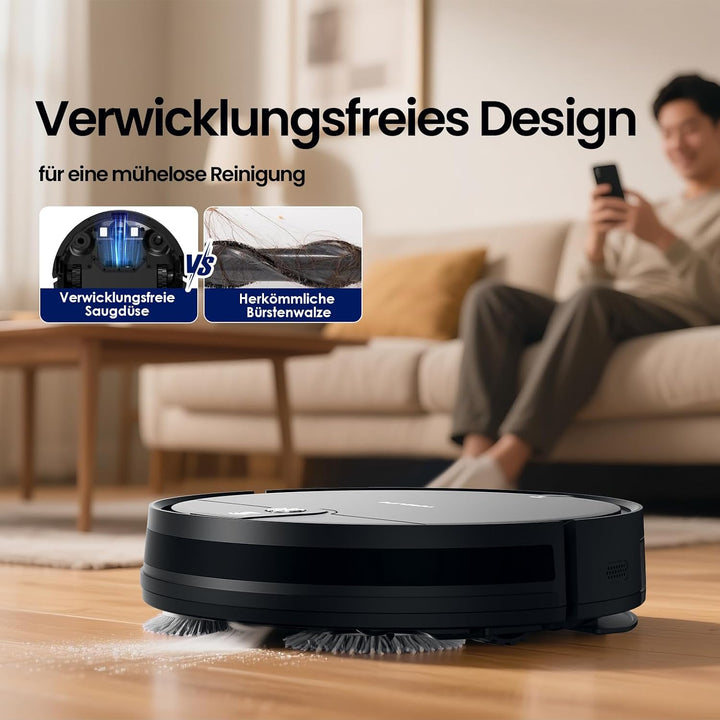 VersLife L6 Saugroboter mit Wischfunktion, 4000Pa Staubsauger Roboter Schwarz, Schwarz