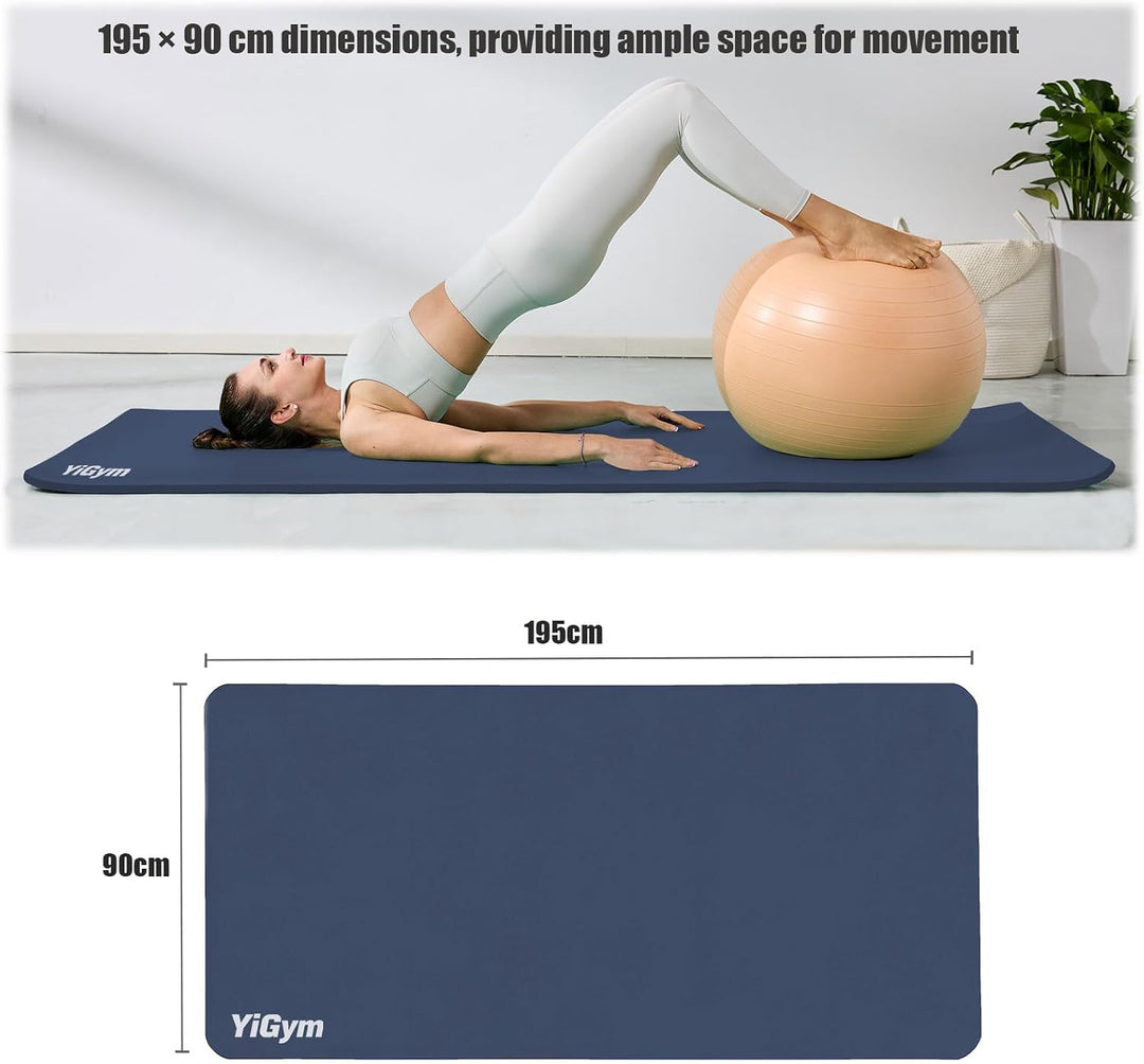 Gymnastikmatte 195x90cm Gross Yogamatte 10/15mm Dicke XL Fitnessmatte | Mit Tragegurt und Tasche, Ru