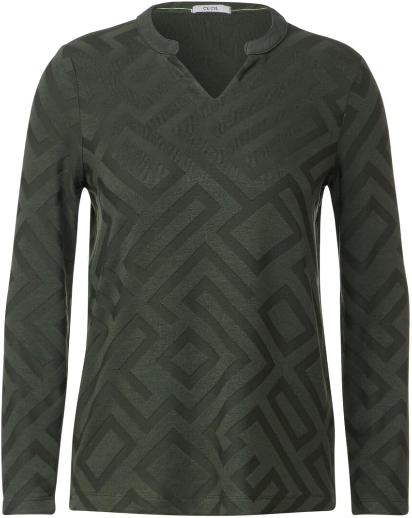 Cecil Damen Jacquard Langarmshirt M Dynamic Khaki, M Dynamic Khaki