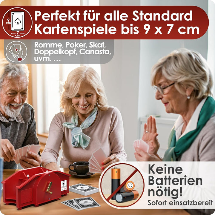 rot Kartenmischmaschine mit Goldener Kurbel für alle Standard Kartenspiele, Kartenmischer mit 2X Kar