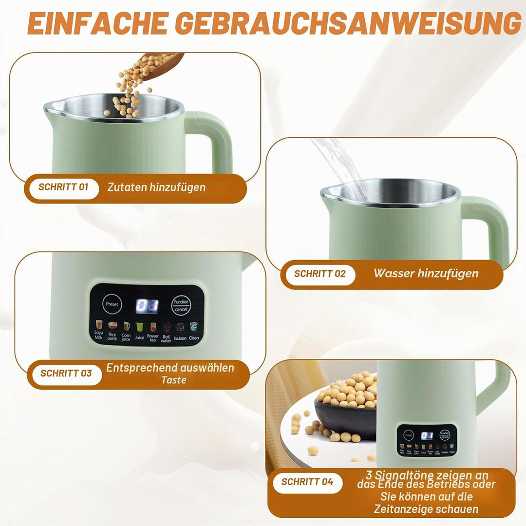 Sojamilch Hersteller, 600ml Entsafter Sojamilch Maschine mit 10 Klingen Hafermilch Maschine mit Verz