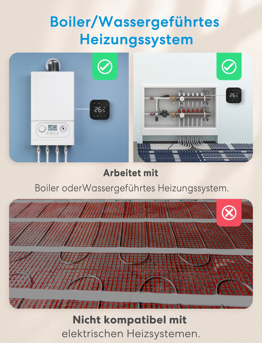 Meross Heizungsthermostat Thermostat Heizung Smart Fussbodenheizungsthermostat WLAN Digitaler Berühr