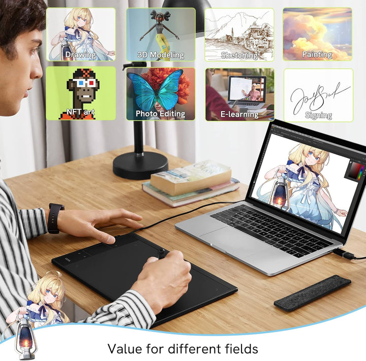 VEIKK A30 Grafiktablett mit Smart Touchpad und 4 Tastenkombinationen, 10x6 Zoll mit batterielosem St