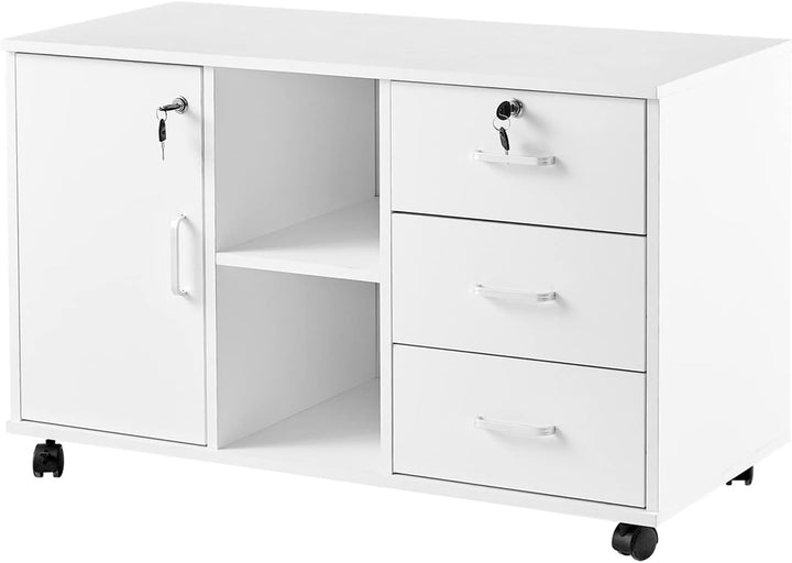 CLIPOP Rollcontainer Büroschrank mit Rollen,Mobiler Aktenschrank Abschliessbare mit 3 Schubladen,Ges