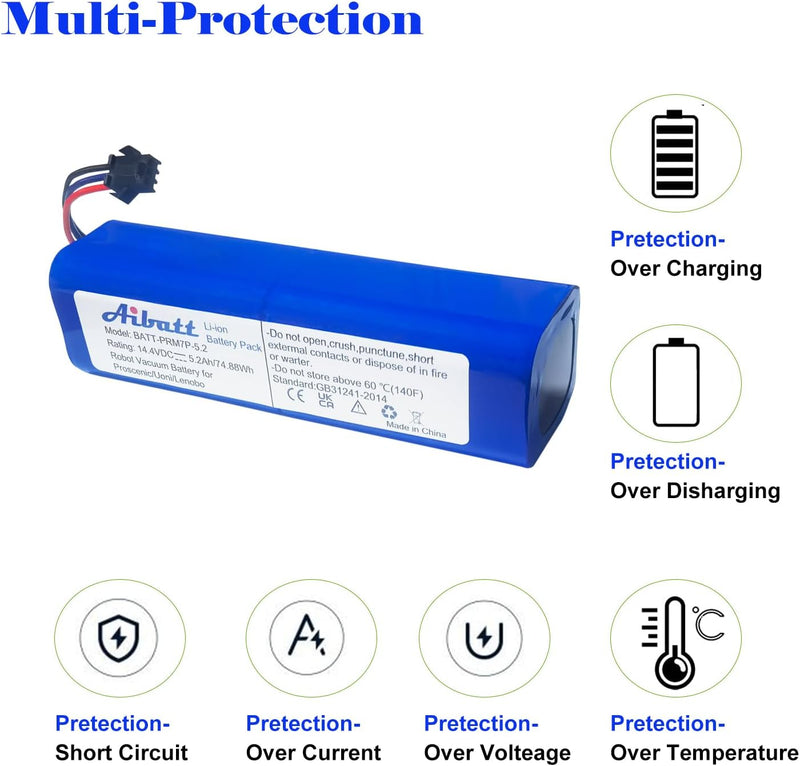 Aibatt Li-Ion Akku 14.4v 5200mAh Ersatzakku für Proscenic M7 Pro,LDS M7 Pro,M8 Pro,M7 Max,U6 Roboter