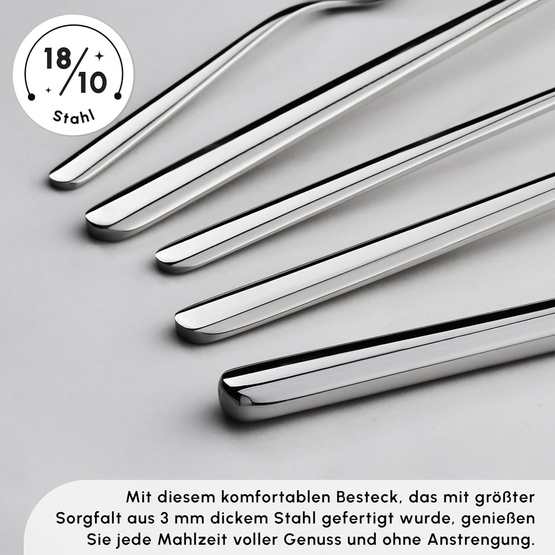 Karaca Boreas 84-tlg 18/10 Edelstahl Besteck Set für 12 Personen Modern, Silber Luxe Messer, Gabeln